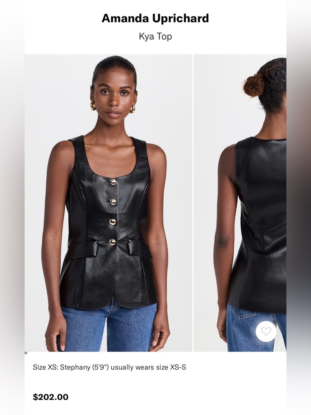 Amanda Uprichard Black Faux Leather Button-Front Tank